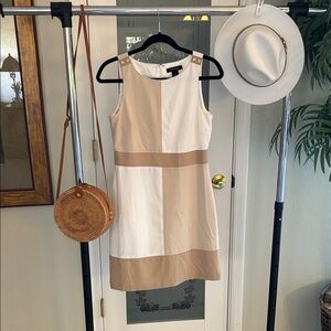 White House Black Market Tan and White Mini Dress